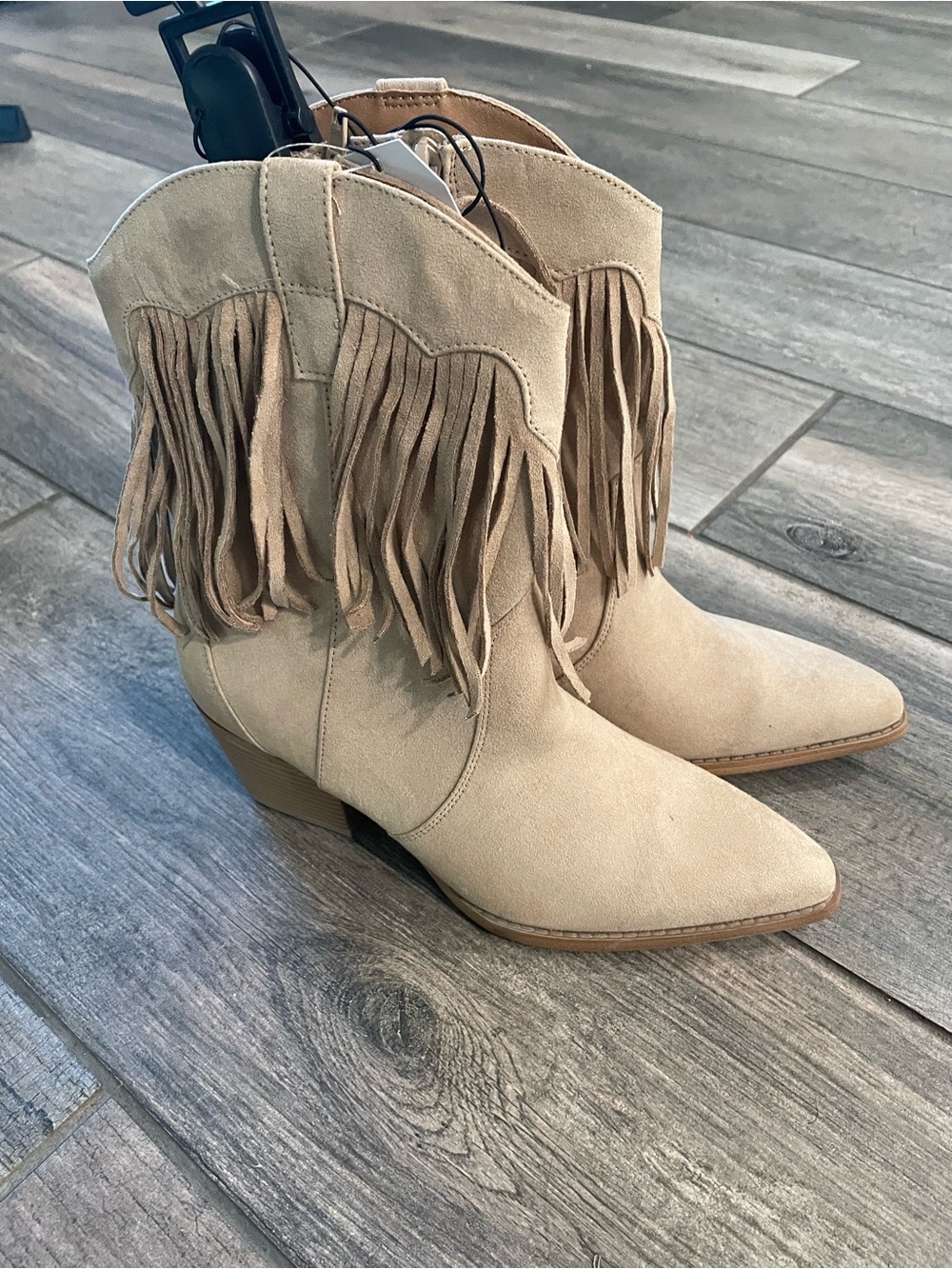 Time and Tru Beige Suede Fringe Ankle Boots